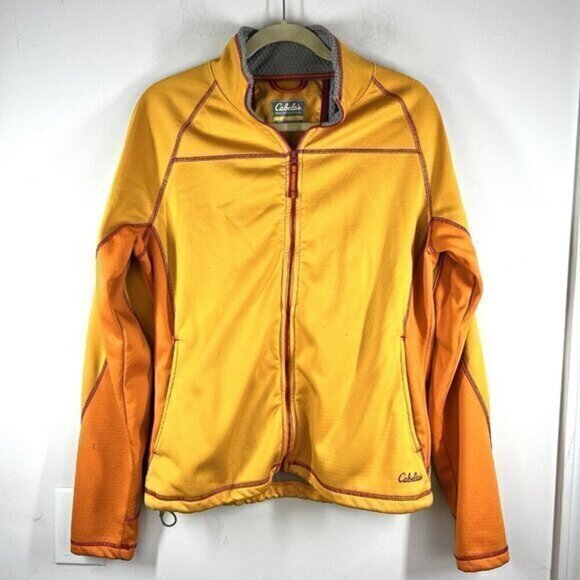 Cabela Women's Gold & Orange Fleece Pockets Full Zip Long Sleeve Jacket Size L - Picture 1 of 8